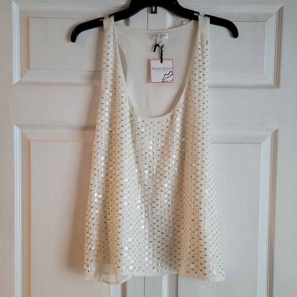 Bisou Bisou Ivory Sequin Tank Top